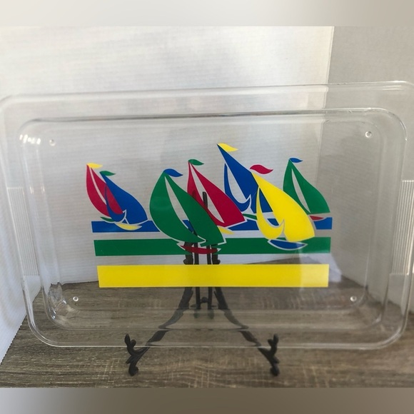Vtg Colourful Sailboat Acrylic Tray - Picture 2 of 13